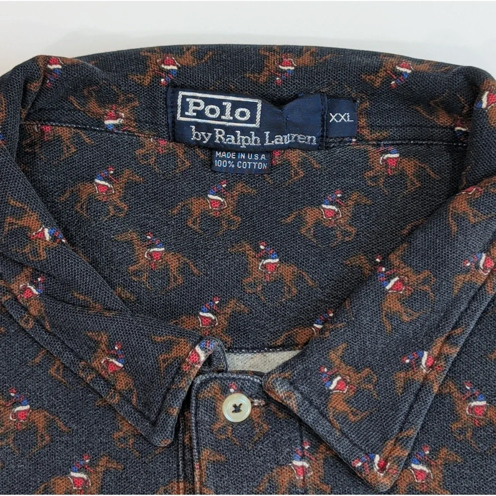 Vintage Ralph Lauren Polo Shirt Mens XXL Made in USA All-Over Player Print RARE
